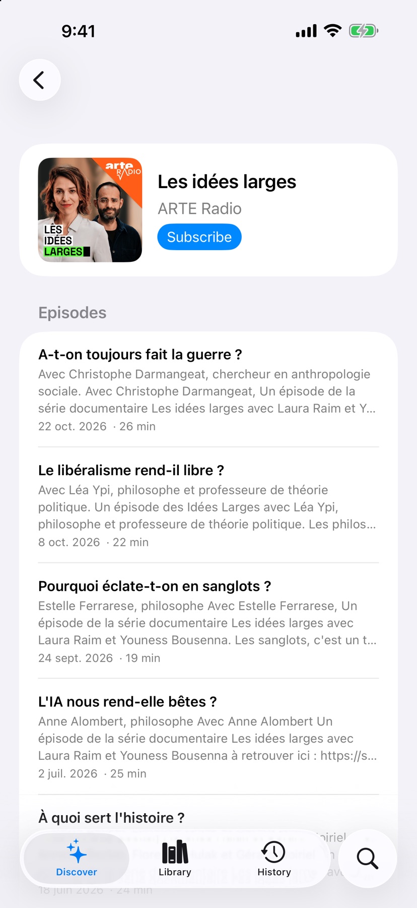 A show page with its episodes